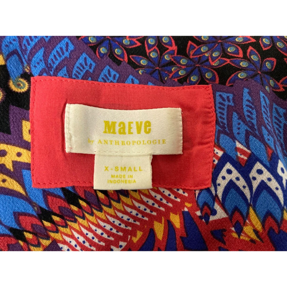 Maeve by Anthropologie XS Orange Blue Red Elly Print Wrap Kimono Sleeve Blouse - Picture 4 of 4